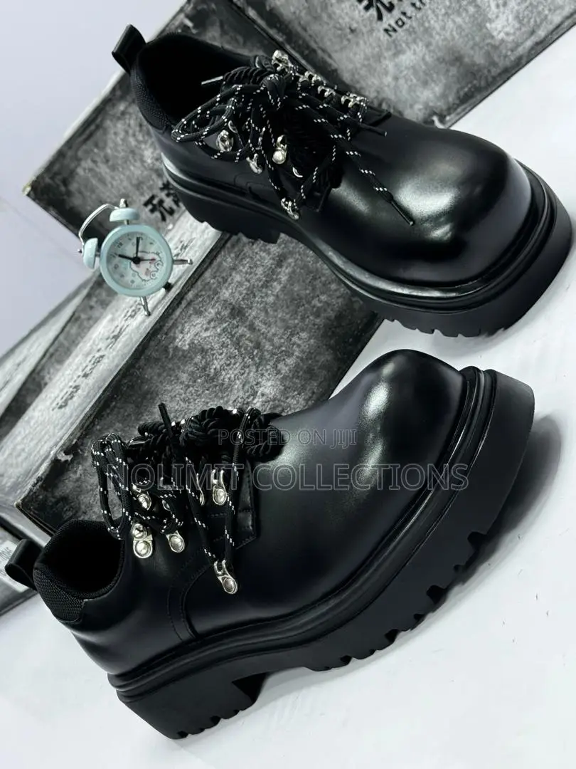 Black Chunky Platform Leather Derby Shoe