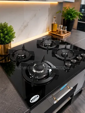 REVITA 4-Burner Gas Cooker – Premium Built-in Glass Hob.