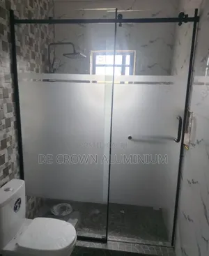 Sliding Shower Glass Cubicle | Half Frosted Glass | Black Accessories
