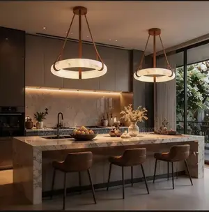 Round Leather Marble Luxury Designer Chandelier