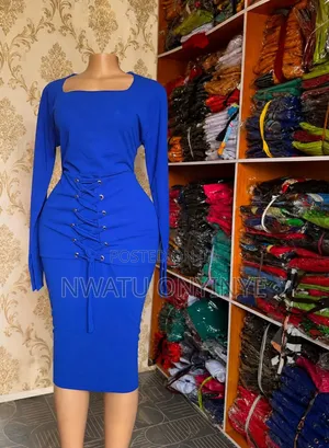 Royal Blue Lace Up Waist Midi Bodycon Dress