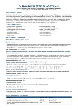 Quantity Surveyor, Cost Expert, and Procurement Manager
