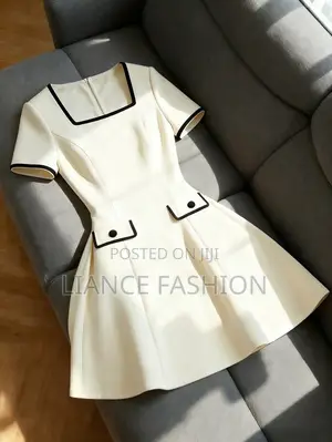 White Short Gown With Black Design