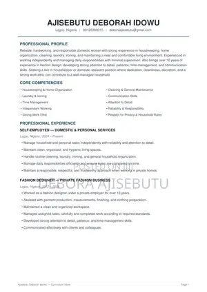 Housekeeping & Cleaning CV