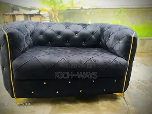 Luxury Black 2 Seater Chair + Round Glass Center Table
