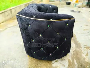 Luxury Black 2 Seater Chair + Round Glass Center Table