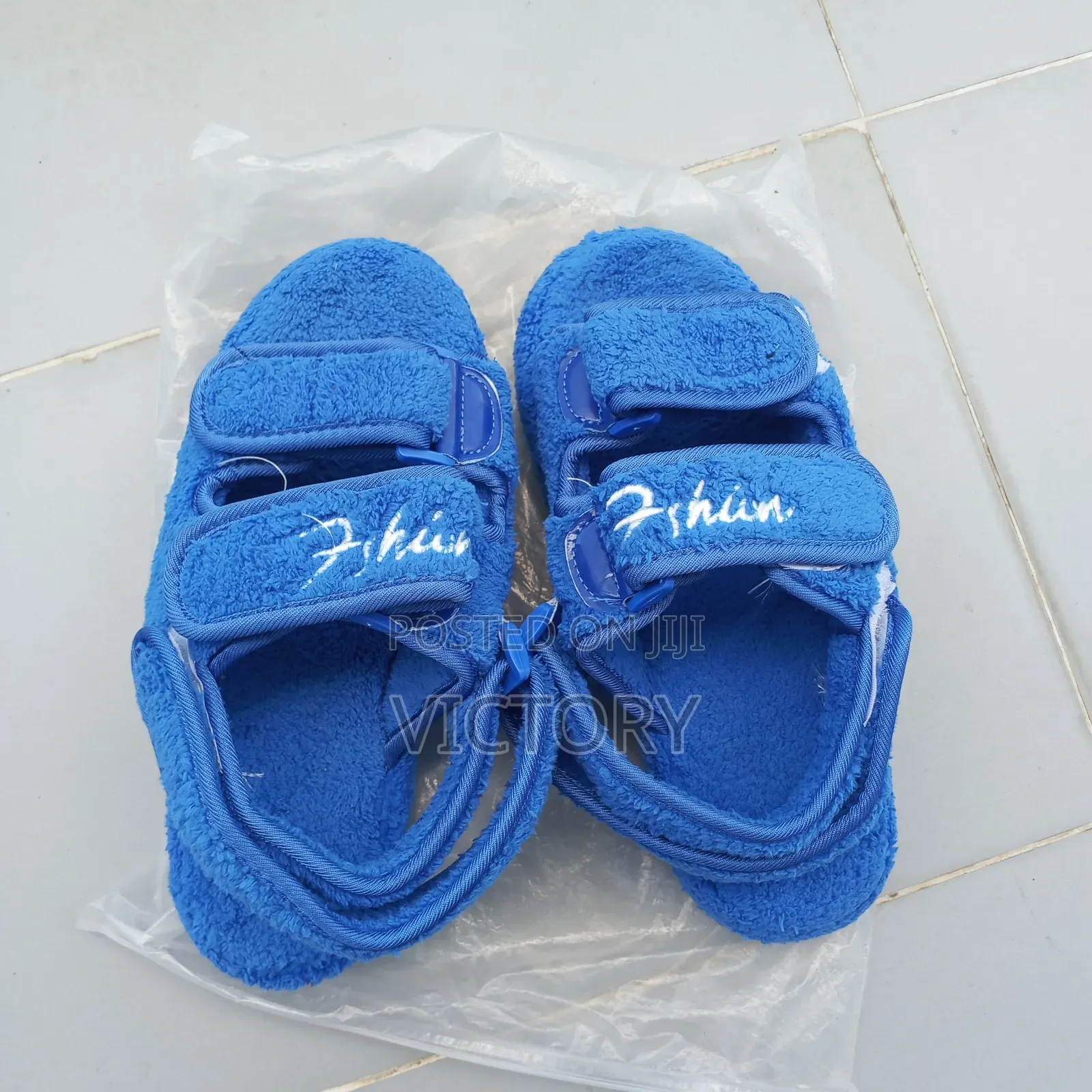 Blue Plush Adjustable Sandals