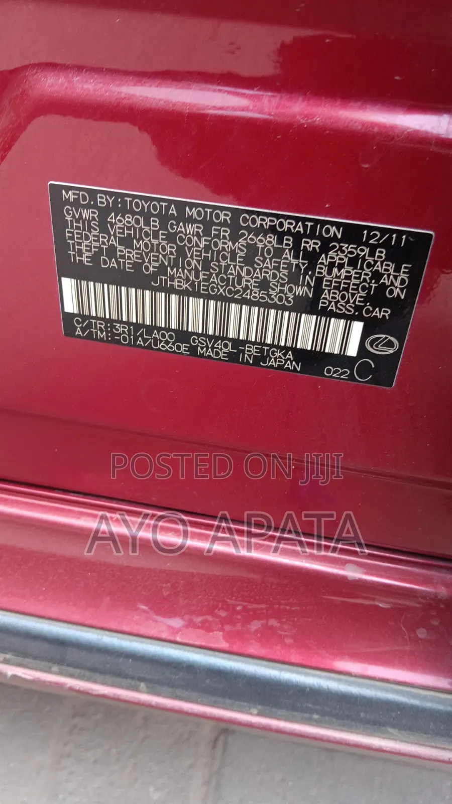 Lexus ES 2012 Red