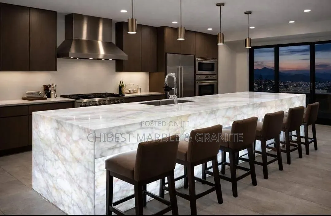 Marble Countertop and Kitchen Cabinets