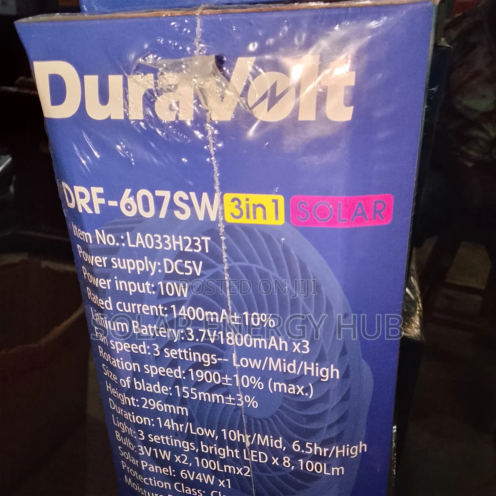 12inch Dura Volt Rechargeable Solar Fan