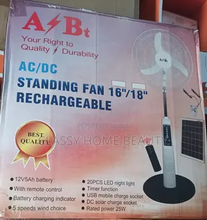 A&Bt 18" AC/DC Solar Rechargeable Standing Fan