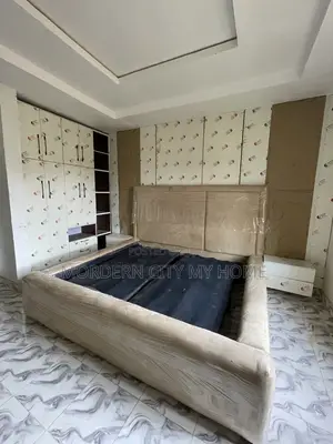Bed Frame With Wall Design and Two Bedside by Morderncity Furniture