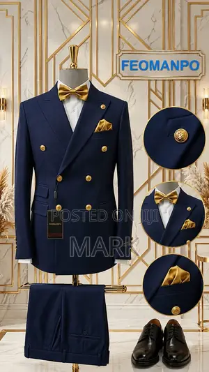 Premium Blue Checkered Double-Breasted Suit for Men and Women