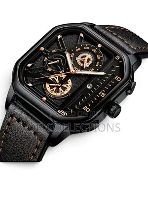 Men’s Square Quartz Watch – Sleek Black & Rose Gold
