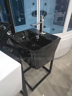 Luxury Glossy Wash Basin With Metal Frame Stand