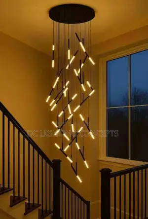 Modern Luxury High Ceiling Geometric Rods Linear Led Chandelier