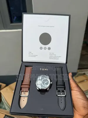 Tomi Dual Face Gear Leather Wristwatch.