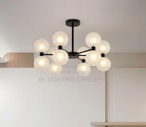 Modern Matte Black Frosted Globe Chandelier for Living Room, Bedroom.