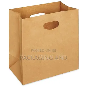 A5 Small Brown Kraft Paper Bags Die-Cut Handle Gift Retail Shopping