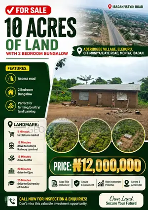 10 Acres of Land With 2 Bedroom Bungalow at Moniya, Ibadan