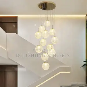Nordic Long Suspension Gold Finish Loft Villa Staircase Chandelier.
