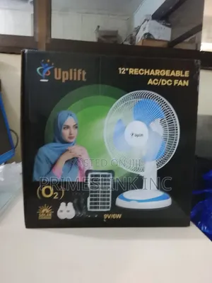 Uplift 12-Inch Solar AC/DC Table Fan With 6W Solar Panel & 2 Bulb