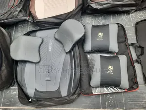 Luxury Universal Leather Car Seat Cover With Pillows - Black & Grey