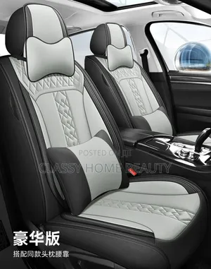 Luxu Black & White Leather Car Seat Covers Complete Set (Front & Back)