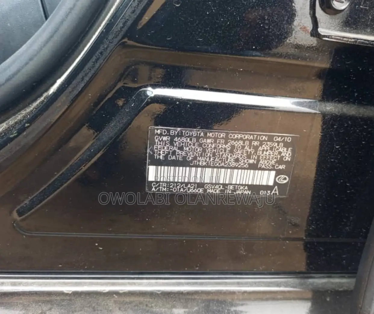 Lexus ES 350 2010 Black