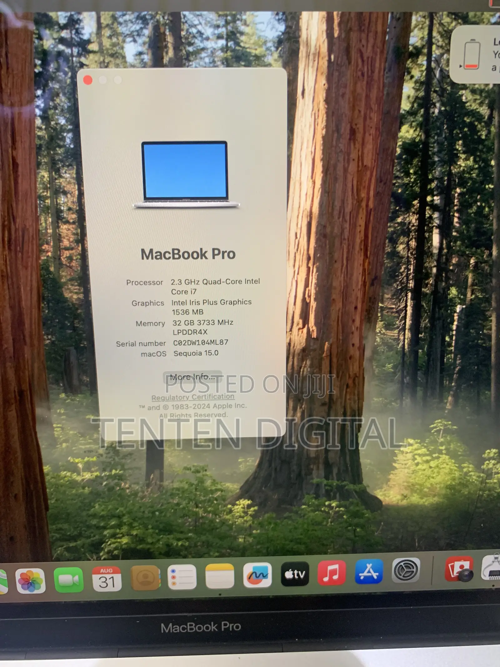 Laptop Apple MacBook Pro 2020 32GB Intel Core 7 SSD 512GB