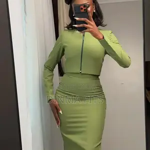 Elegant Olive Green Front Zipper Corporate 2 Pices for Office Women