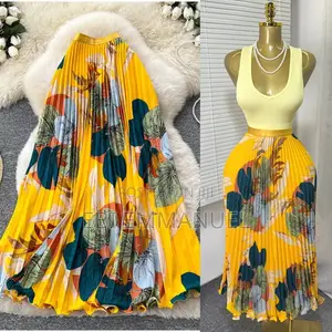 Flared Maxi Skirt Sun Yellow and Blue Color