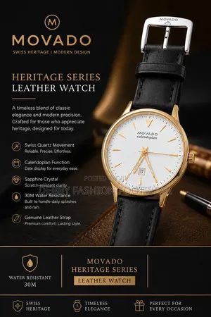 Water Resistant MOVADO Heritage Series Leather Watch