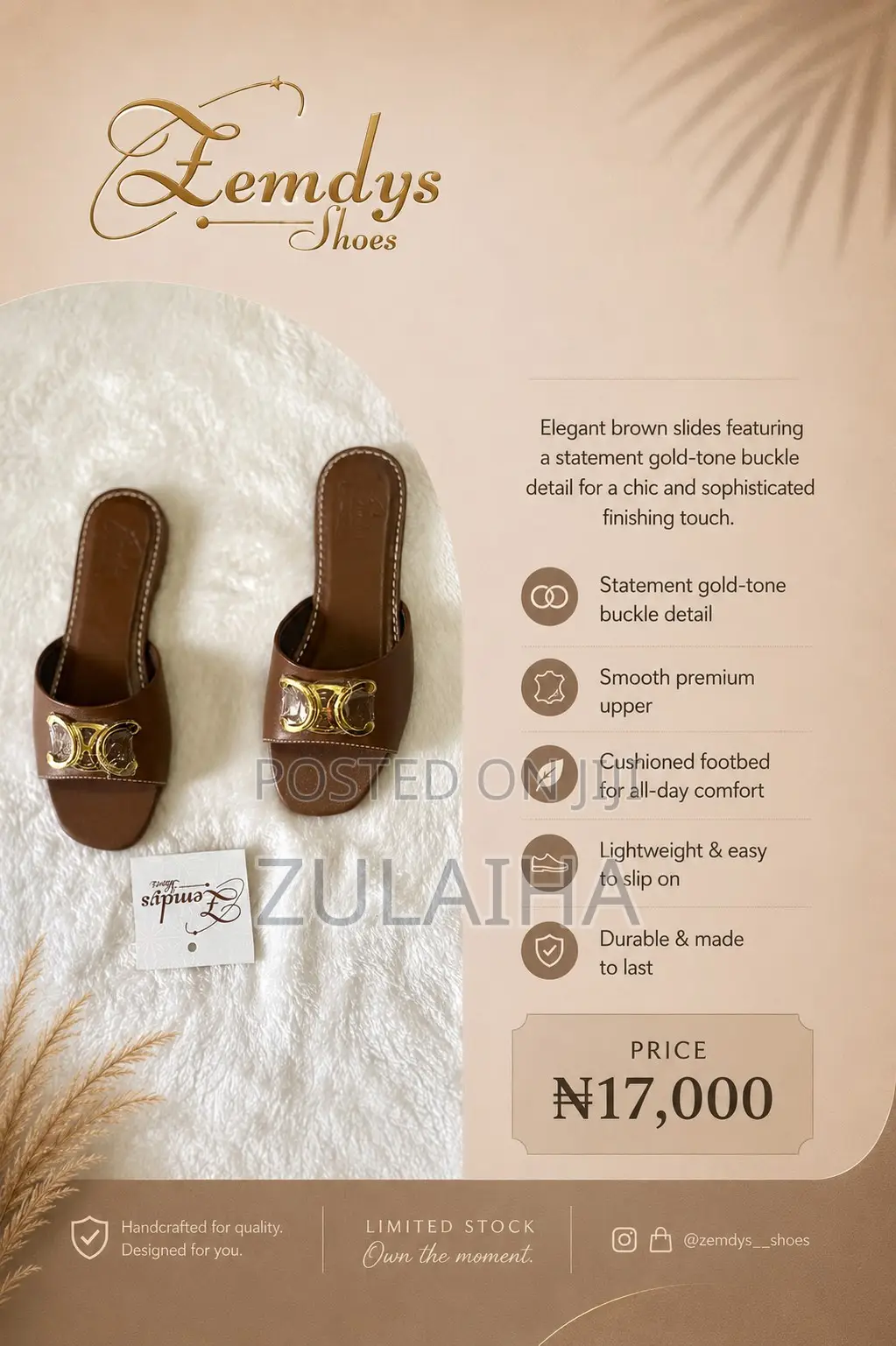 Womens Brown Handmade Comfortable Flat Shoe