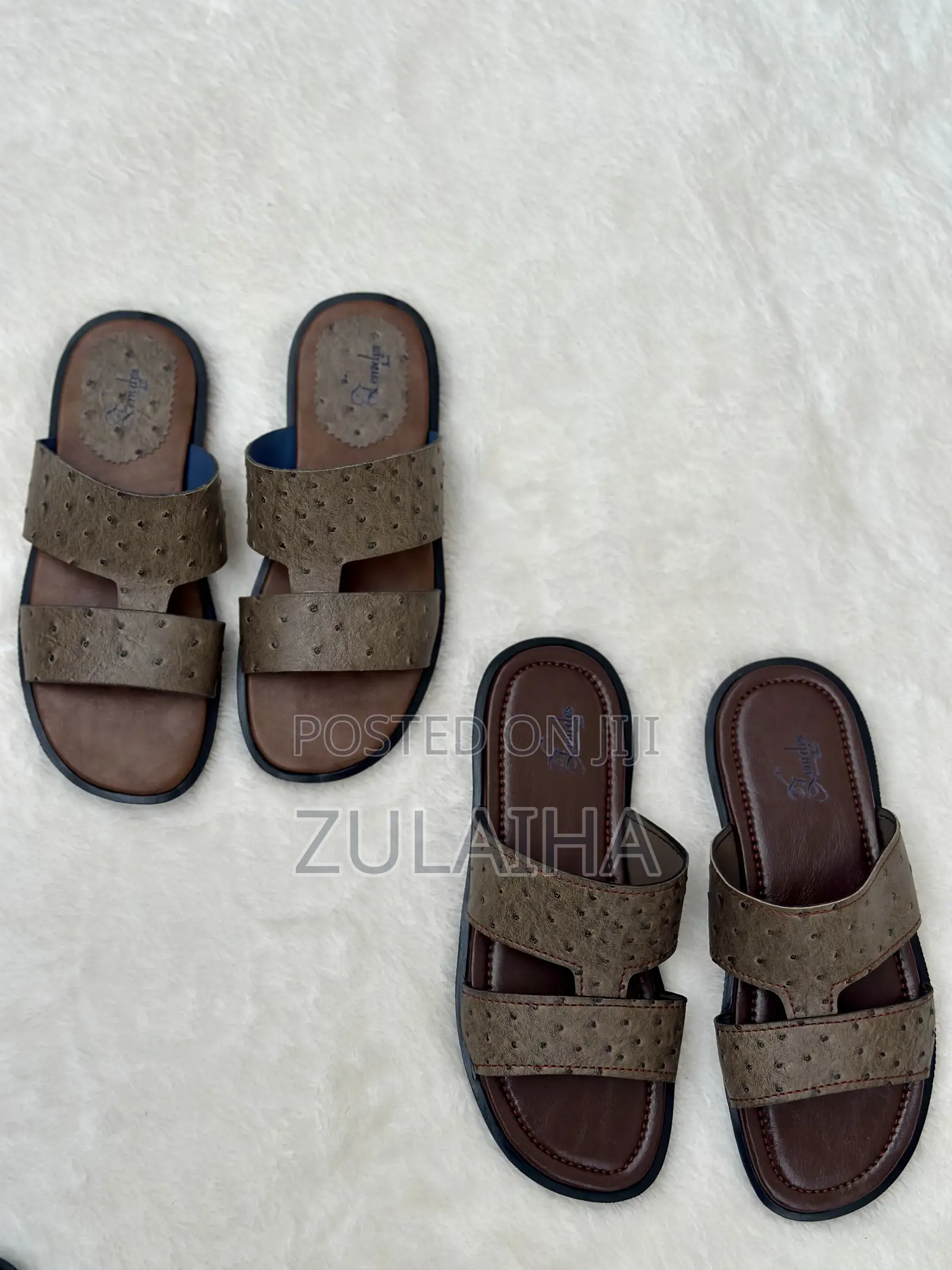 Brown Leather Hamdmade Slide for Men