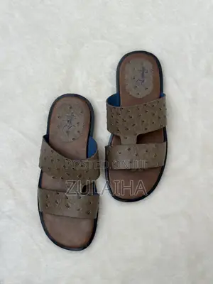 Brown Leather Hamdmade Slide for Men