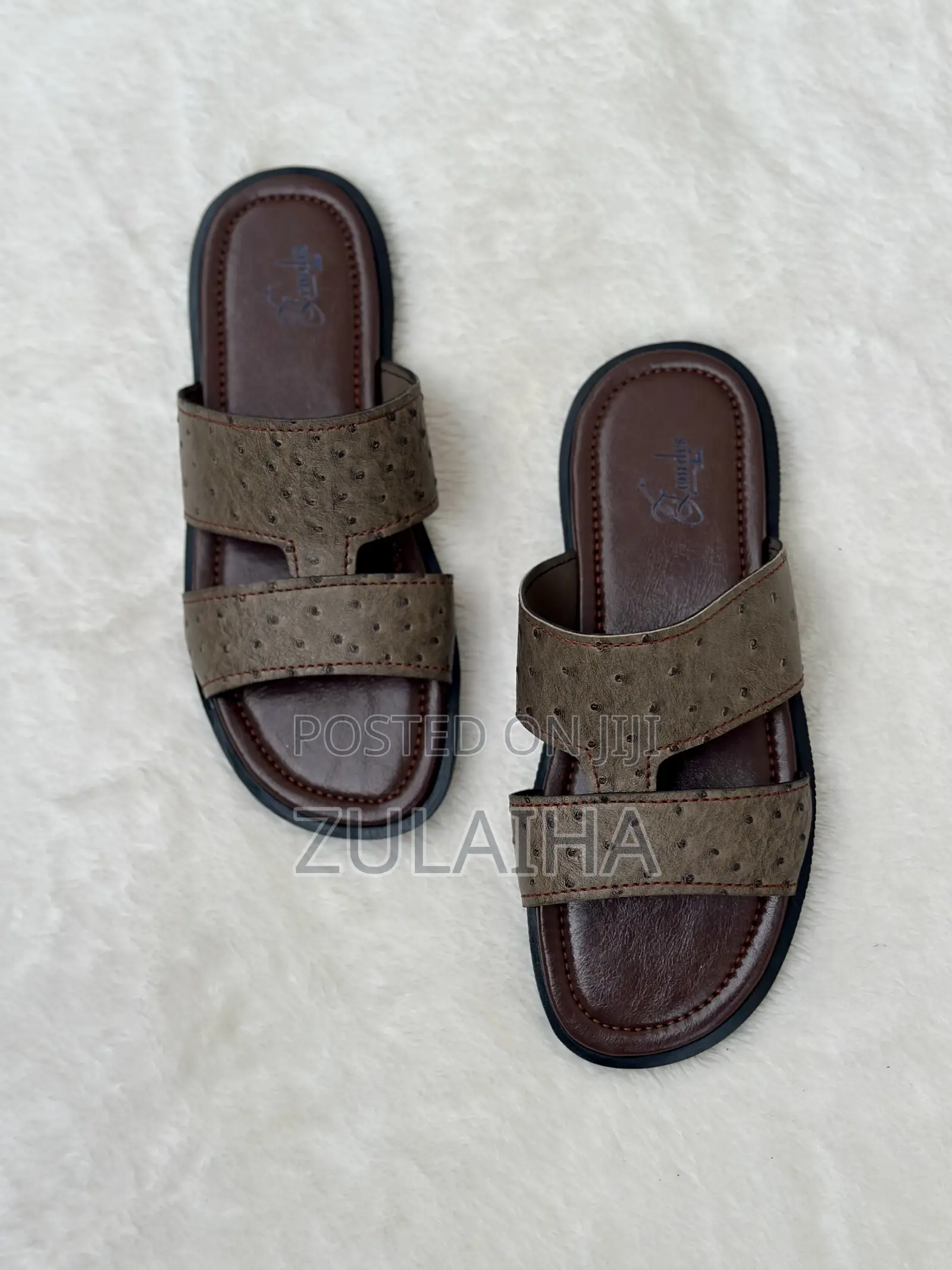 Brown Leather Hamdmade Slide for Men