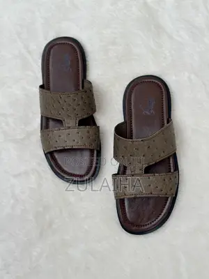 Brown Leather Hamdmade Slide for Men