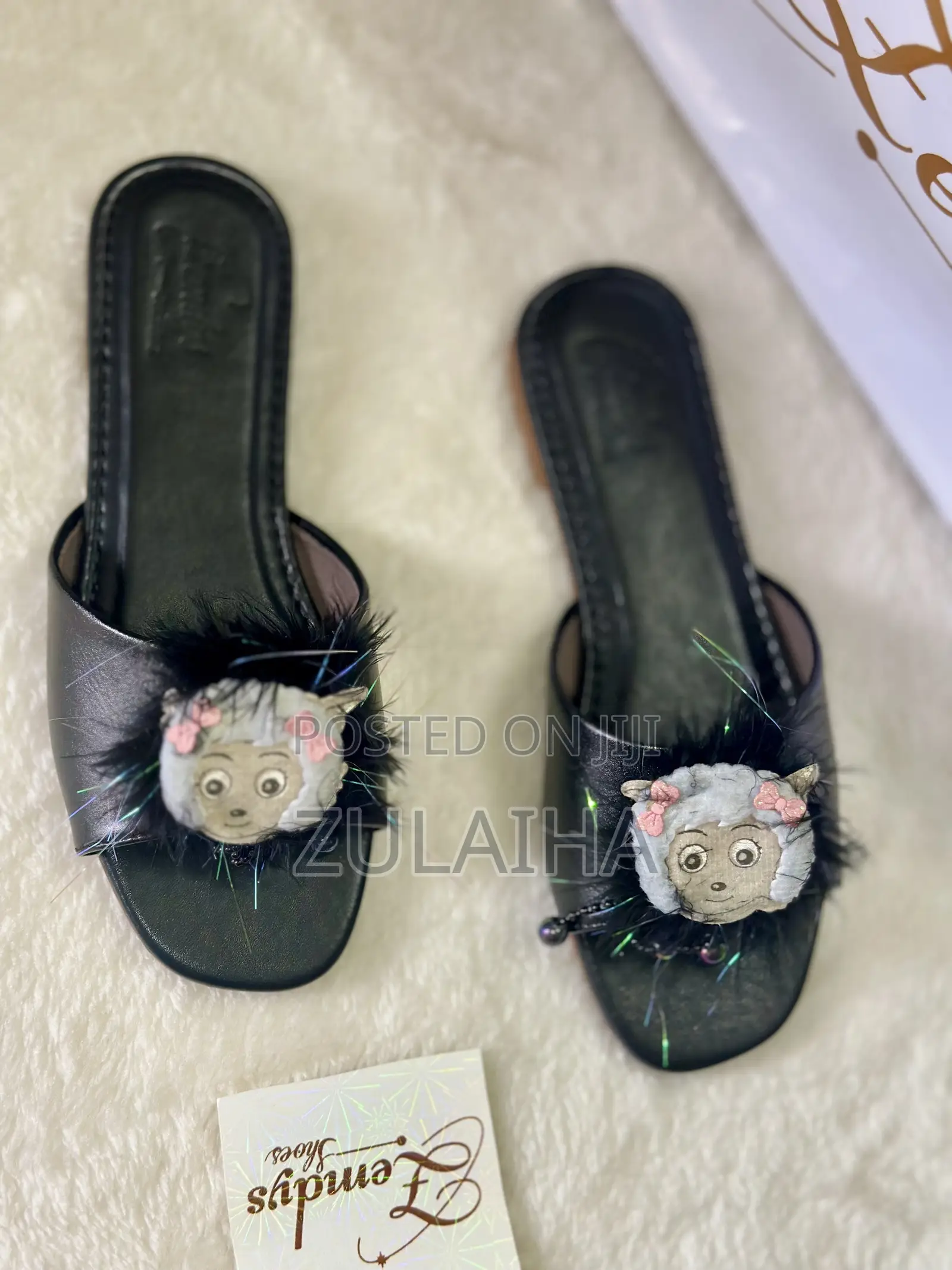 Womens Black Character Handmade Flat Shoe