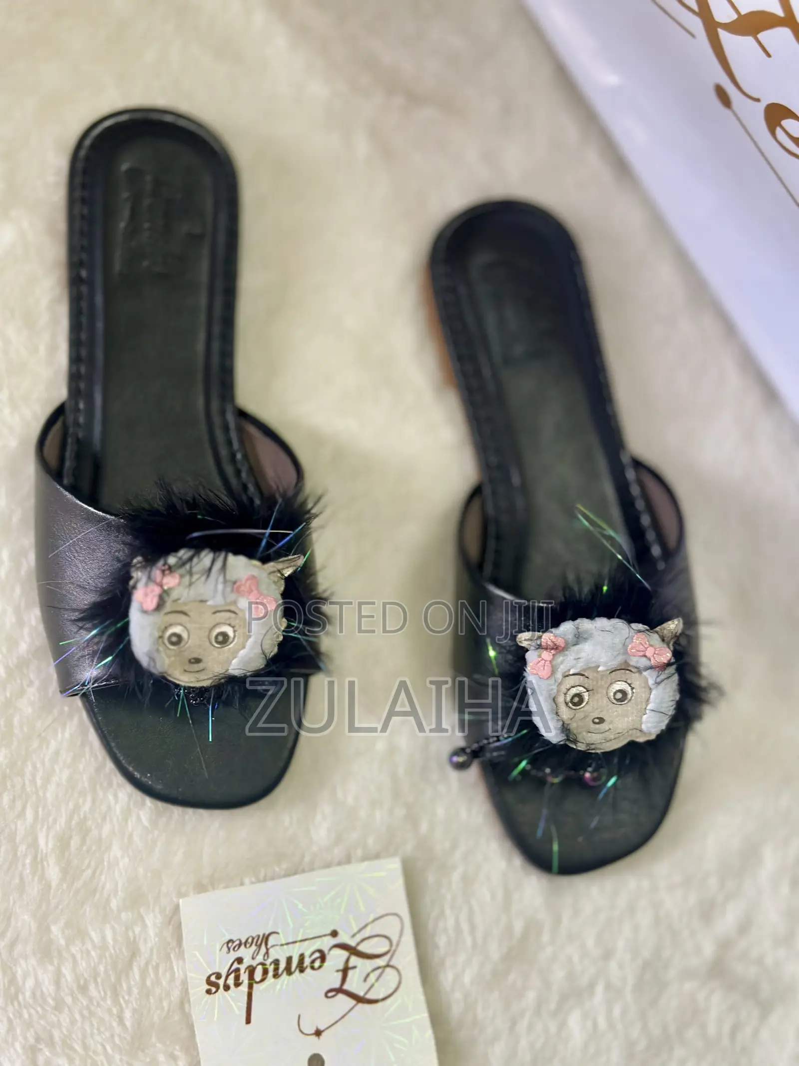 Womens Black Character Handmade Flat Shoe