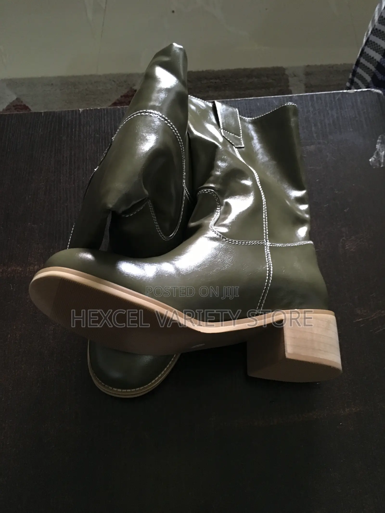 Leather Knee-High Boots - Comfortable Block Heels