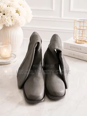 Leather Knee-High Boots - Comfortable Block Heels