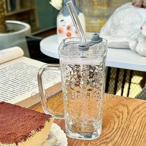 Quality Transparent Glass Juice, Water, Coffee Straw Cup