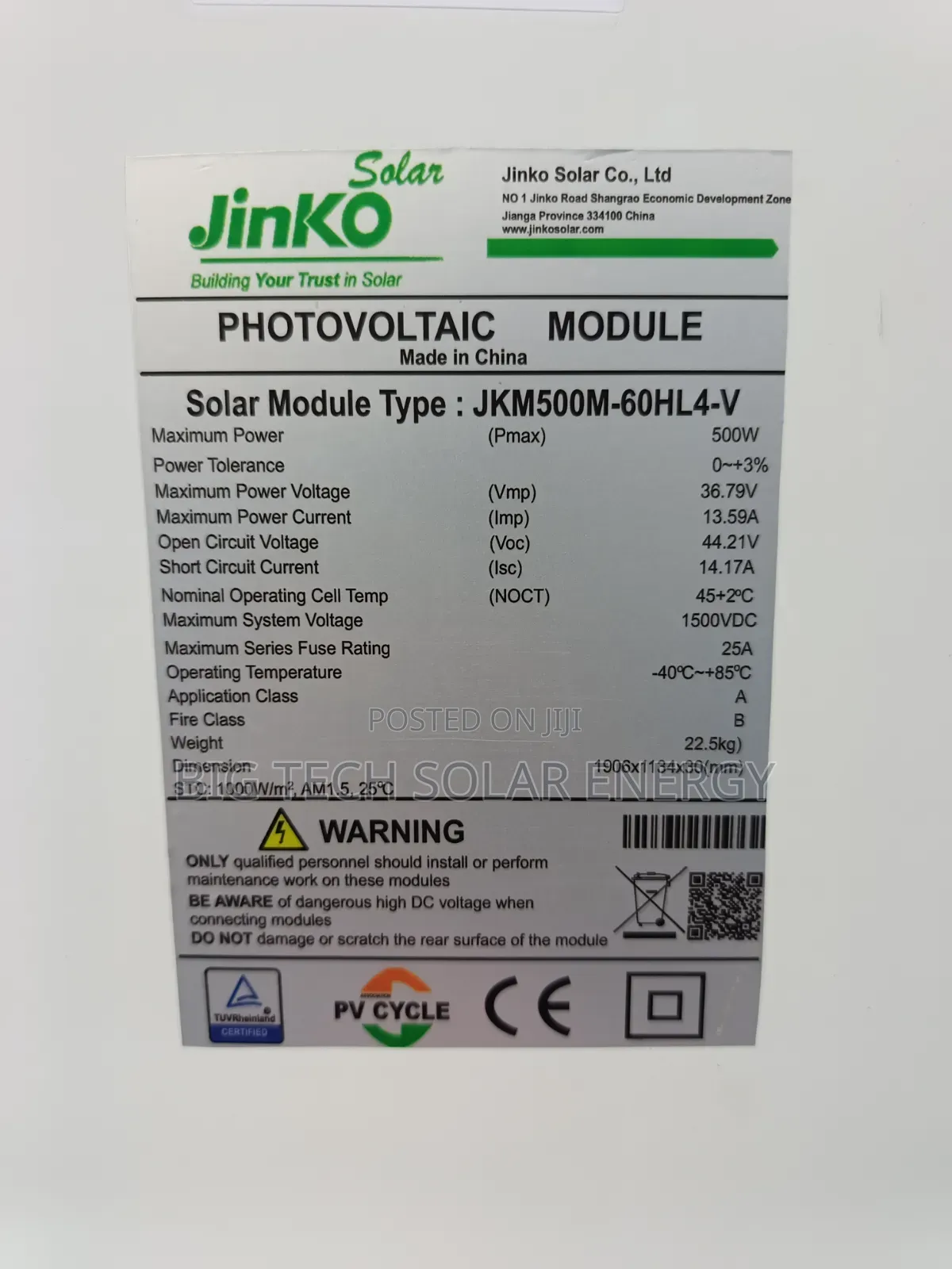 500w Jinko Solar Panel Mono