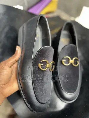 Handmade Black Velvet & Leather Loafers | Gold GG Buckle