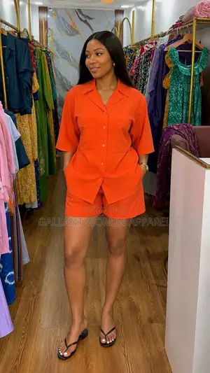 Women’s Stylish Orange 2-Piece Shirt & Shorts Set