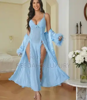 Feather Trim Robe Slip Set