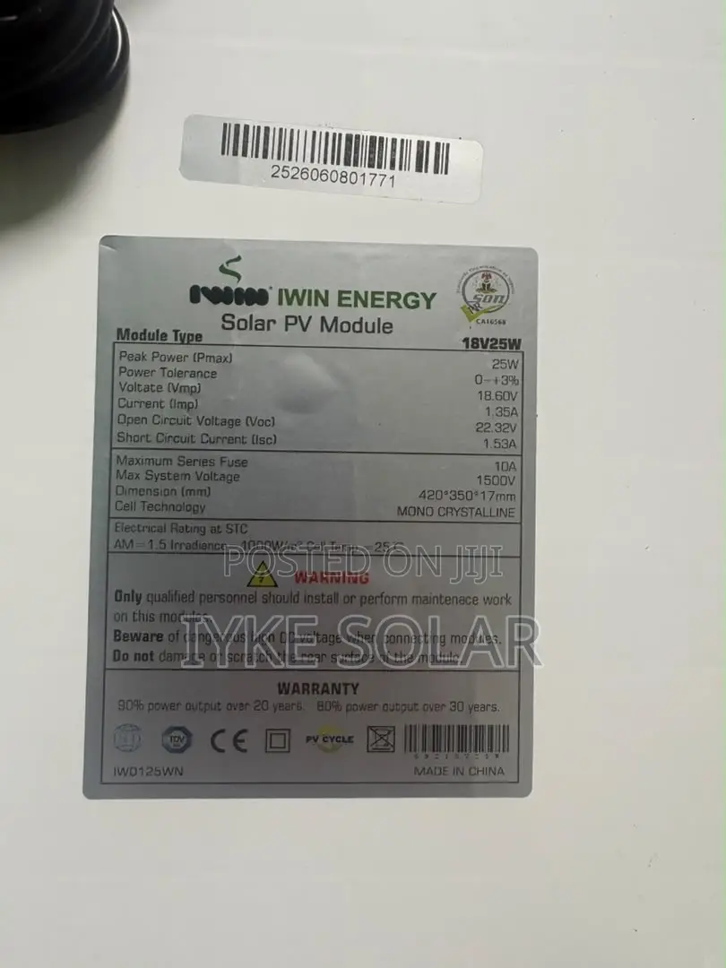 25watts /18v Iwin Solar Panel