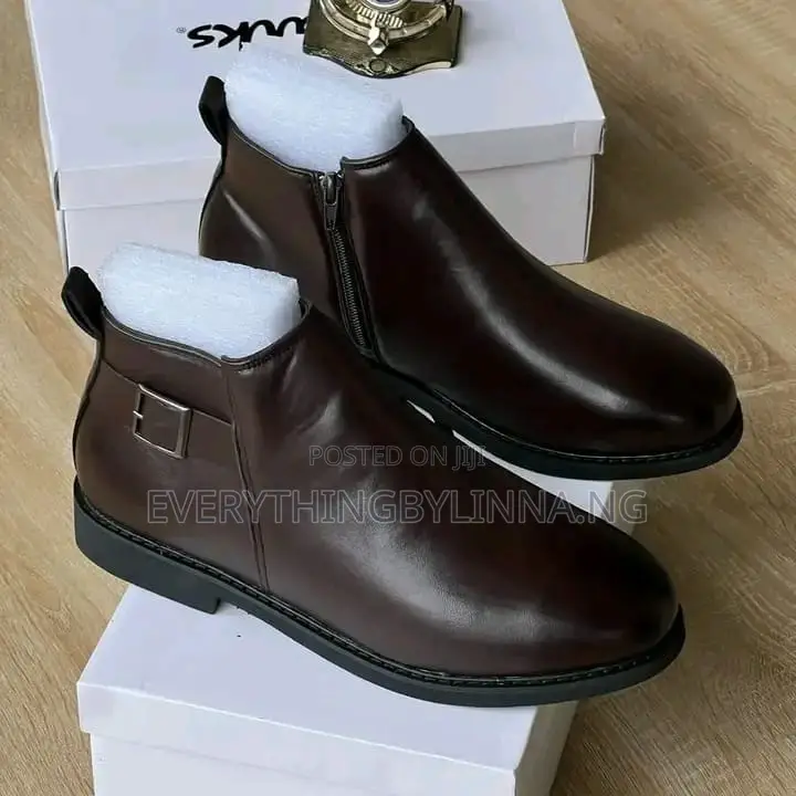 Men's Premium Black Leather Side-Zip Ankle Boots With Buckle