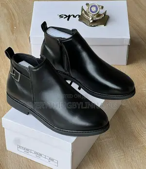 Men's Premium Black Leather Side-Zip Ankle Boots With Buckle